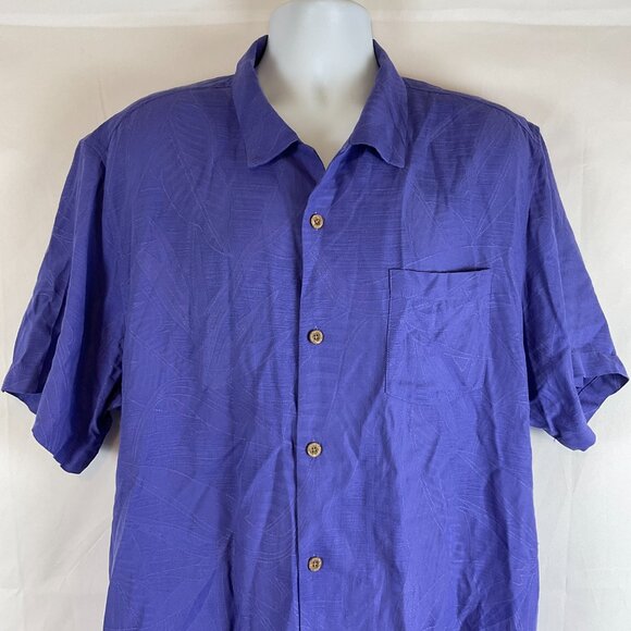 Tommy Bahama Hawaiian Shirt XL Purple Leaf Textured Button Front Short Sleeve - Picture 2 of 8